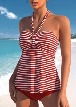 High Waisted Striped Ruched Red Tankini Set 7 High Waisted Striped Ruched Red Tankini Set -Rosewe Promotion Store 336199 P 1686550698675