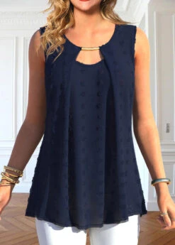 Cut Out Round Neck Navy Tank Top