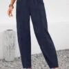 Pocket Navy Elastic Waist High Waisted Pants -Rosewe Promotion Store 336221 P 16867421830060