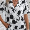 V Neck Floral Print White Short Sleeve Blouse -Rosewe Promotion Store 336228 P 16878640160960