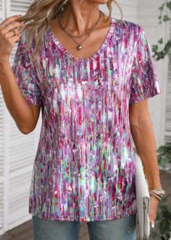 Dazzle Colorful Print Lightweight Multi Color T Shirt -Rosewe Promotion Store 336237 P 16883785610292