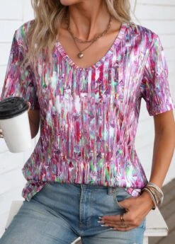 Dazzle Colorful Print Lightweight Multi Color T Shirt -Rosewe Promotion Store 336237 P 16883785611405