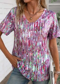 Dazzle Colorful Print Lightweight Multi Color T Shirt -Rosewe Promotion Store 336237 P 16883785612453