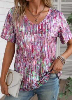 Dazzle Colorful Print Lightweight Multi Color T Shirt -Rosewe Promotion Store 336237 P 16883785614524