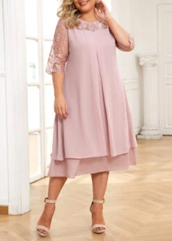 Light Pink Plus Size Embroidery A Line Dress -Rosewe Promotion Store 336287 P 16881124264733