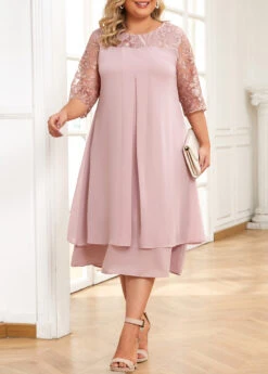 Light Pink Plus Size Embroidery A Line Dress -Rosewe Promotion Store 336287 P 16881124266285
