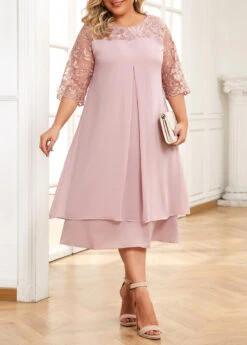 Light Pink Plus Size Embroidery A Line Dress