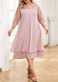 Light Pink Plus Size Embroidery A Line Dress -Rosewe Promotion Store 336287 P 16881124269502