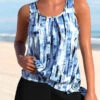 Mid Waisted Geometric Print Patchwork Blue Tankini Set -Rosewe Promotion Store 336305 P 1686646976814