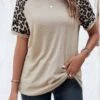 Leopard Patchwork Light Camel Round Neck T Shirt -Rosewe Promotion Store 336367 P 1686739240007