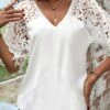 Lace V Neck Half Sleeve White Blouse -Rosewe Promotion Store 336372 P 1690782881019