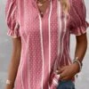 Striped Frill Pink Split Neck Short Sleeve Blouse -Rosewe Promotion Store 336373 P 1686741632373 1
