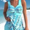 Mid Waisted Paisley Print Criss Cross Cyan Swimdress -Rosewe Promotion Store 336390 P 1686739593447