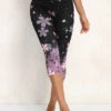 Floral Print Black Elastic Waist High Waisted Leggings -Rosewe Promotion Store 336478 P 16967558226150