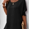 Smocked Round Neck Half Sleeve Black T Shirt -Rosewe Promotion Store 336545 P 16873430765700