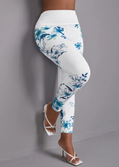 Ink Painting Print Elastic Waist White Leggings -Rosewe Promotion Store 336659 P 16967559973322