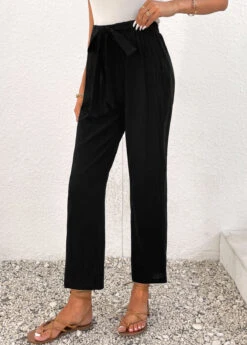 Bowknot Elastic Waist High Waisted Black Pants 11 Bowknot Elastic Waist High Waisted Black Pants -Rosewe Promotion Store 336679 P 16899448884594