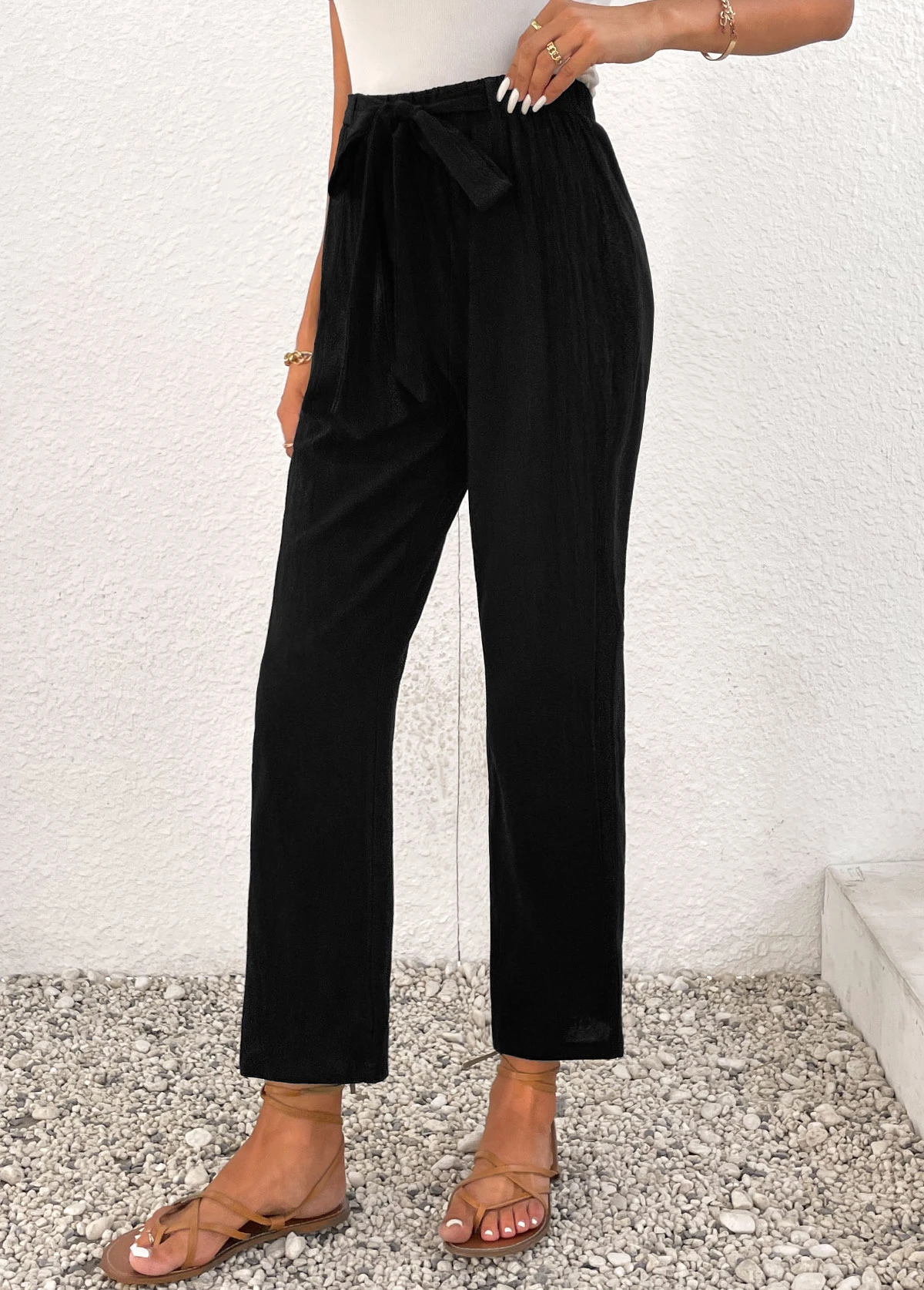 Bowknot Elastic Waist High Waisted Black Pants 7 Bowknot Elastic Waist High Waisted Black Pants - Image 5