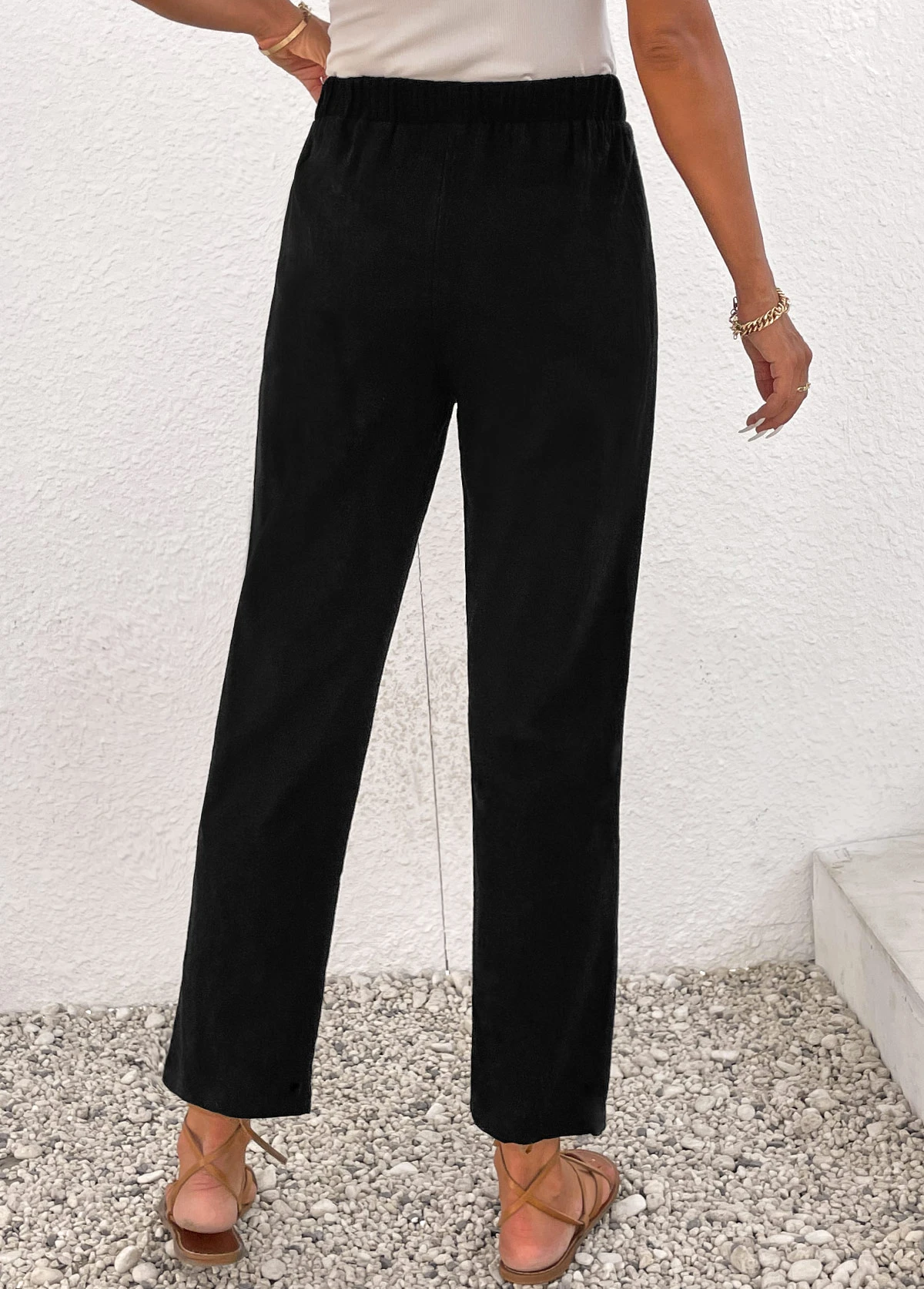 Bowknot Elastic Waist High Waisted Black Pants 4 Bowknot Elastic Waist High Waisted Black Pants - Image 2