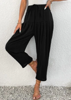 Ruched Jogger Elastic Waist High Waisted Black Pants -Rosewe Promotion Store 336704 P 16899448960342