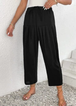 Ruched Jogger Elastic Waist High Waisted Black Pants -Rosewe Promotion Store 336704 P 16899448960613
