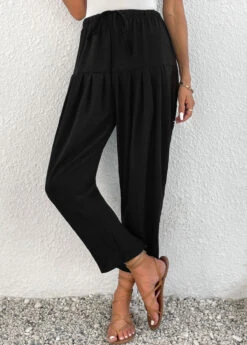 Ruched Jogger Elastic Waist High Waisted Black Pants -Rosewe Promotion Store 336704 P 16899448965594