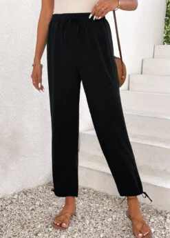 Lightweight Jogger Elastic Waist High Waisted Black Pants -Rosewe Promotion Store 336748 P 16896776536612