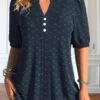 Navy Split Neck Short Sleeve Button Blouse -Rosewe Promotion Store 336935 P 1688538143698 1