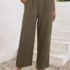 Pocket Elastic Waist High Waisted Olive Green Pants -Rosewe Promotion Store 337052 P 16896776449920