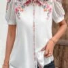 Floral Print Button White Shirt Collar Blouse -Rosewe Promotion Store 337345 P 1688040809648
