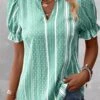 Striped Frill Mint Green Split Neck Blouse -Rosewe Promotion Store 337379 P 1688031143239