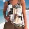 Tribal Print Bowknot Dark Coffee Tankini Set -Rosewe Promotion Store 337385 P 1689216949008