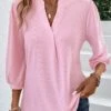 Pink Ruched Split Neck T Shirt -Rosewe Promotion Store 337553 P 16898486834930