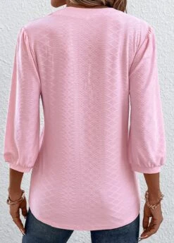 Pink Ruched Split Neck T Shirt -Rosewe Promotion Store 337553 P 16898486839941