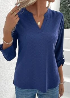 Long Sleeve Split Navy T Shirt