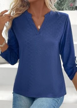 Long Sleeve Split Navy T Shirt -Rosewe Promotion Store 337574 P 16897662467155