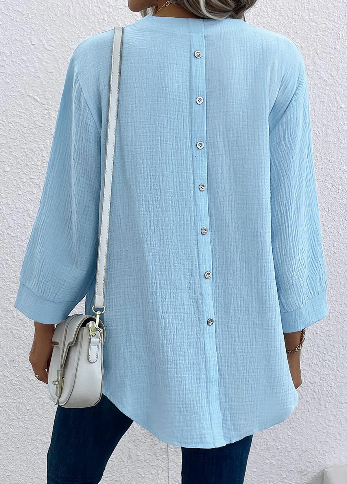 Light Blue V Neck Button Blouse 4 Light Blue V Neck Button Blouse - Image 2