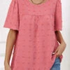 Ruched Round Neck Short Sleeve Pink T Shirt