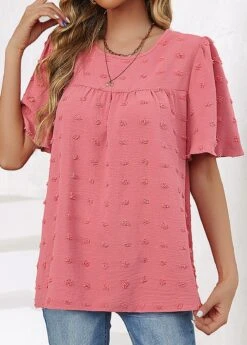 Ruched Round Neck Short Sleeve Pink T Shirt -Rosewe Promotion Store 337590 P 16893327003273