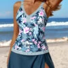 Mid Waisted Tropical Plants Print Patchwork Tankini Set -Rosewe Promotion Store 337683 P 1688451083695