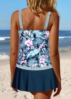 Mid Waisted Tropical Plants Print Patchwork Tankini Set -Rosewe Promotion Store 337683 P 1688451083908