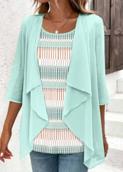 Plus Size Mint Green Fake 2in1 Blouse -Rosewe Promotion Store 337744 P 1689588551704