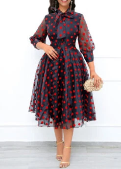 Plus Size Black Bowknot Polka Dot Dress -Rosewe Promotion Store 337758 P 1689326902509