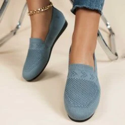 Dusty Blue Point Toe Mesh Falt