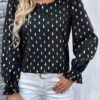 Argyle Print Hot Stamping Black Round Neck Blouse -Rosewe Promotion Store 337830 P 1688625065449