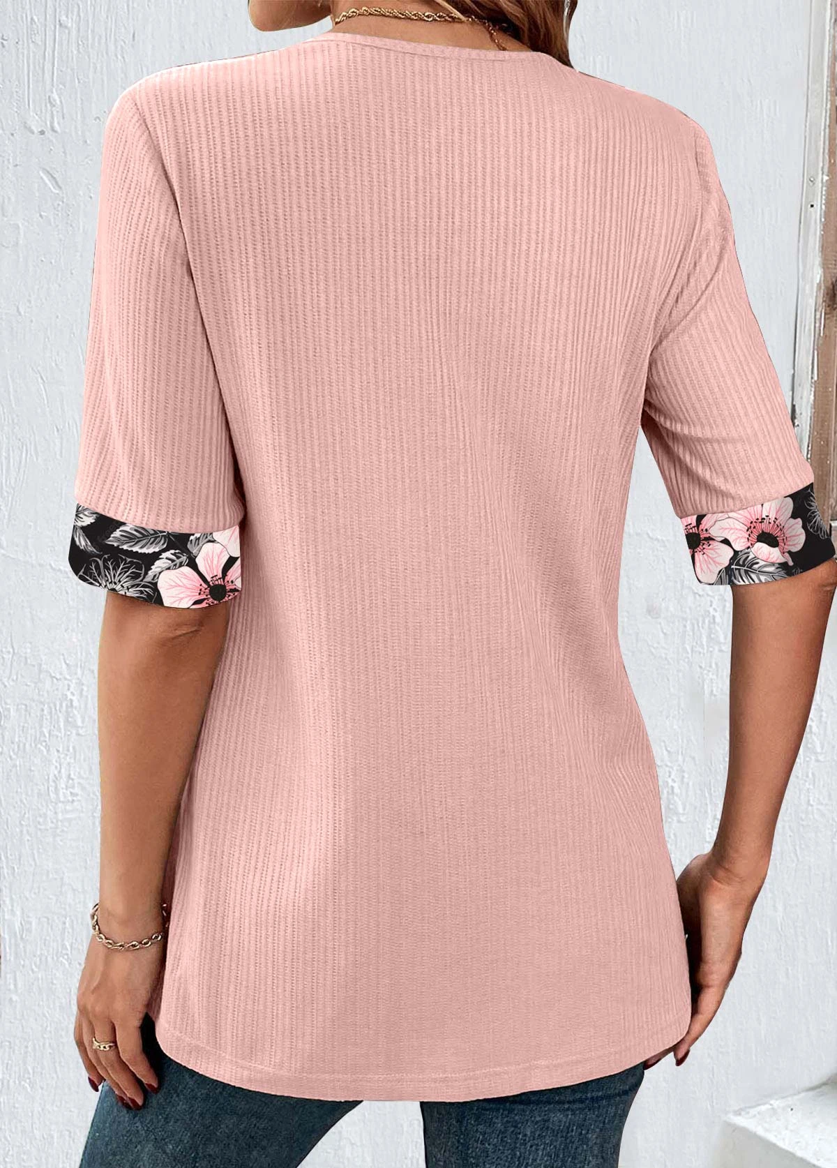 Plus Size Light Pink Fake 2in1 T Shirt 4 Plus Size Light Pink Fake 2in1 T Shirt - Image 2