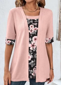 Plus Size Light Pink Fake 2in1 T Shirt 7 Plus Size Light Pink Fake 2in1 T Shirt -Rosewe Promotion Store 337869 P 1688637512964