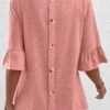 Button Round Neck Pink T Shirt -Rosewe Promotion Store 337922 P 16896772398861