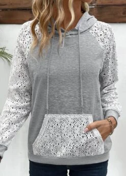 Lace Grey Long Sleeve Patchwork Hoodie -Rosewe Promotion Store 338002 P 16911500941855