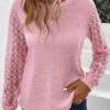Lace Round Neck Long Sleeve Pink T Shirt -Rosewe Promotion Store 338022 P 16896772295010